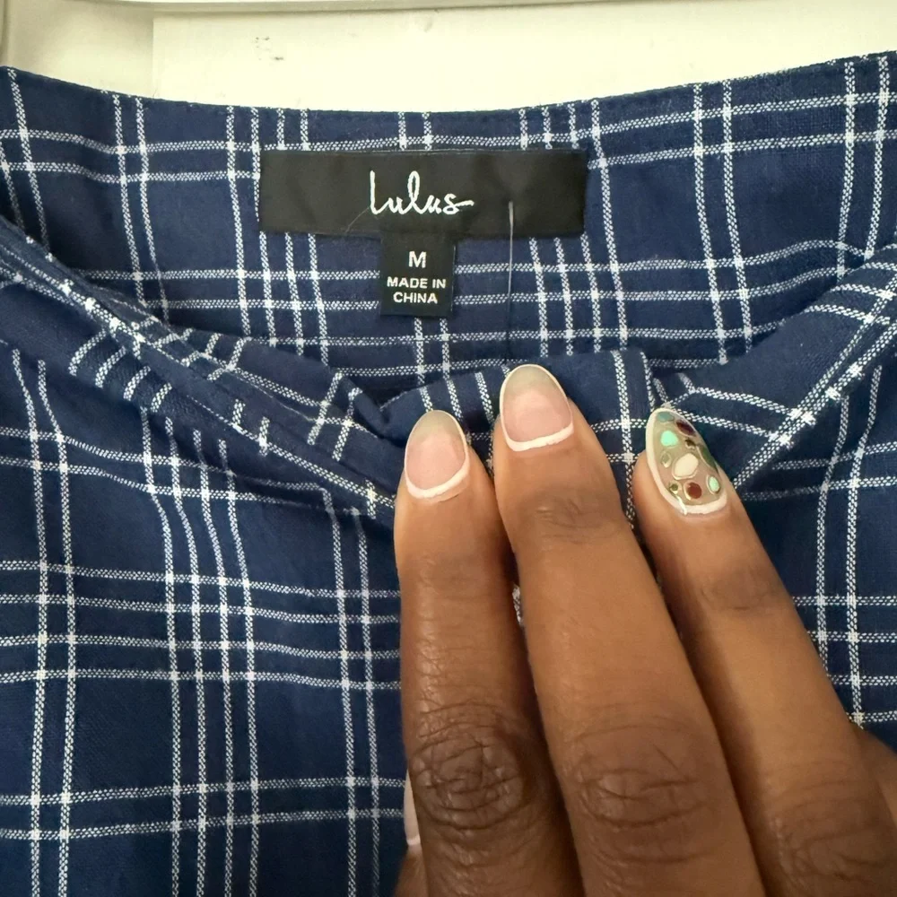 Lulu's Navy Checkered Shorts